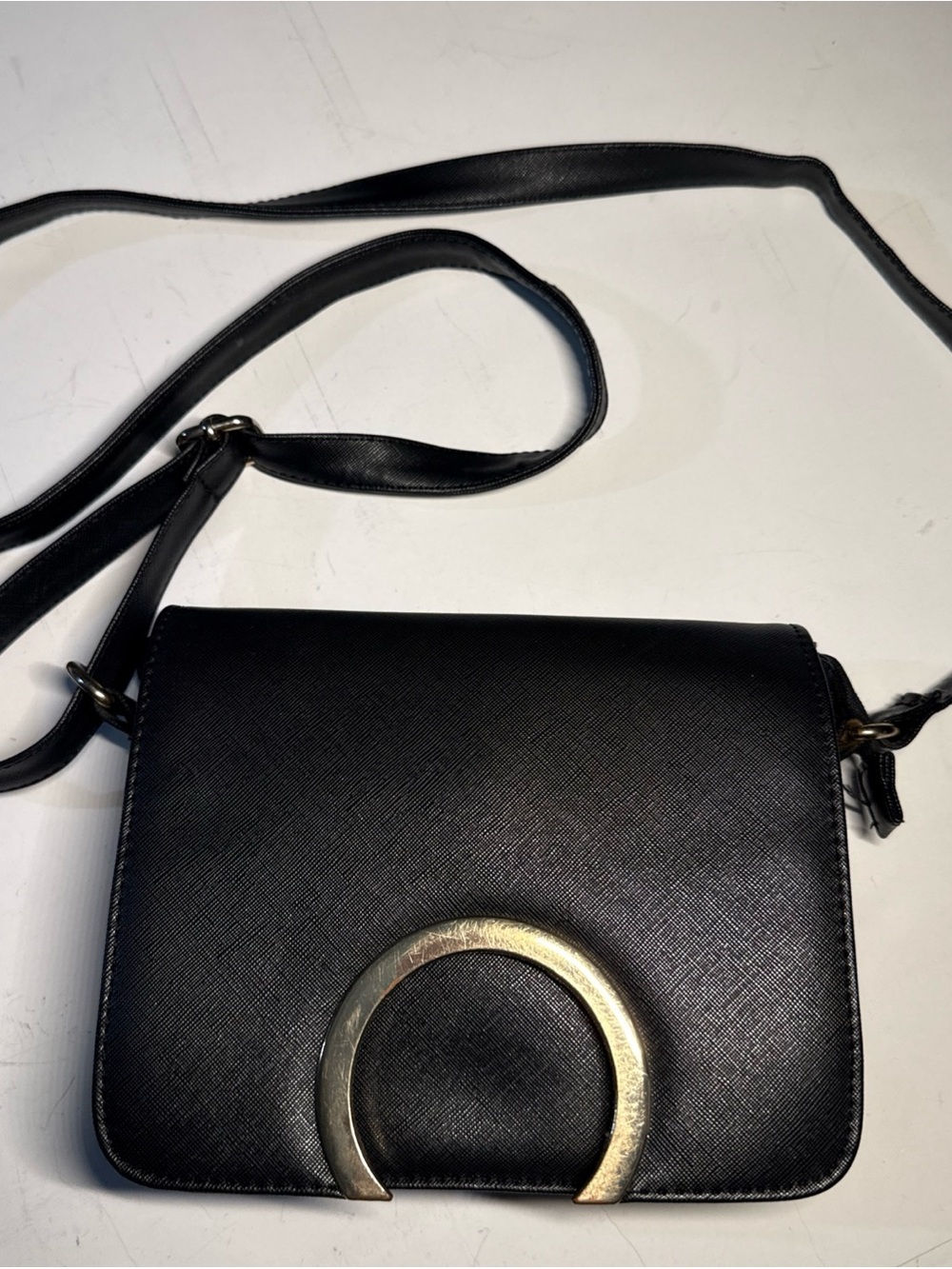 Rampage Black Crossbody with Gold Crescent Hardware